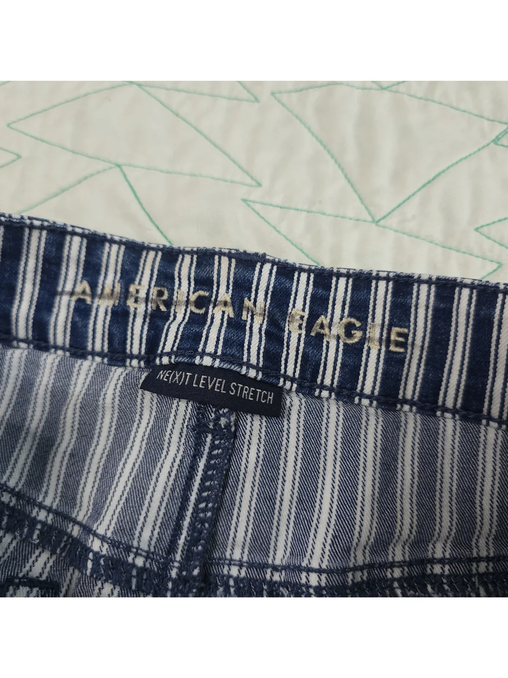 American Eagle Blue White Striped Stretch High Rise Shortie Shorts